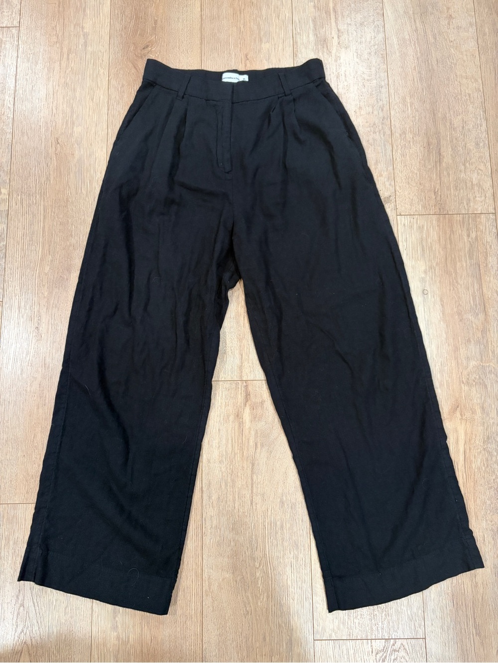 Abercrombie & Fitch Curve Love Black Linen Blend Wide Leg Pants Medium